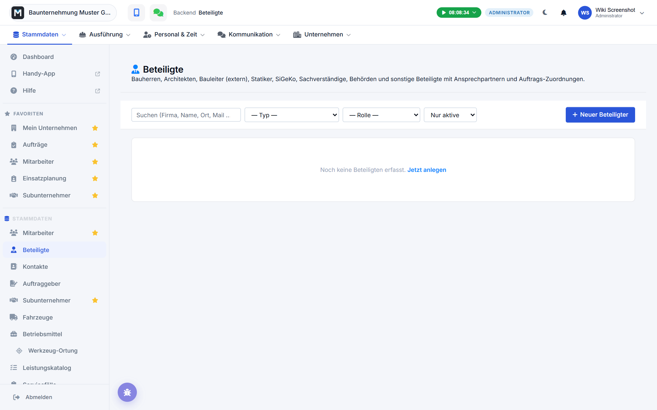 Beteiligten-Stammdaten im Backend