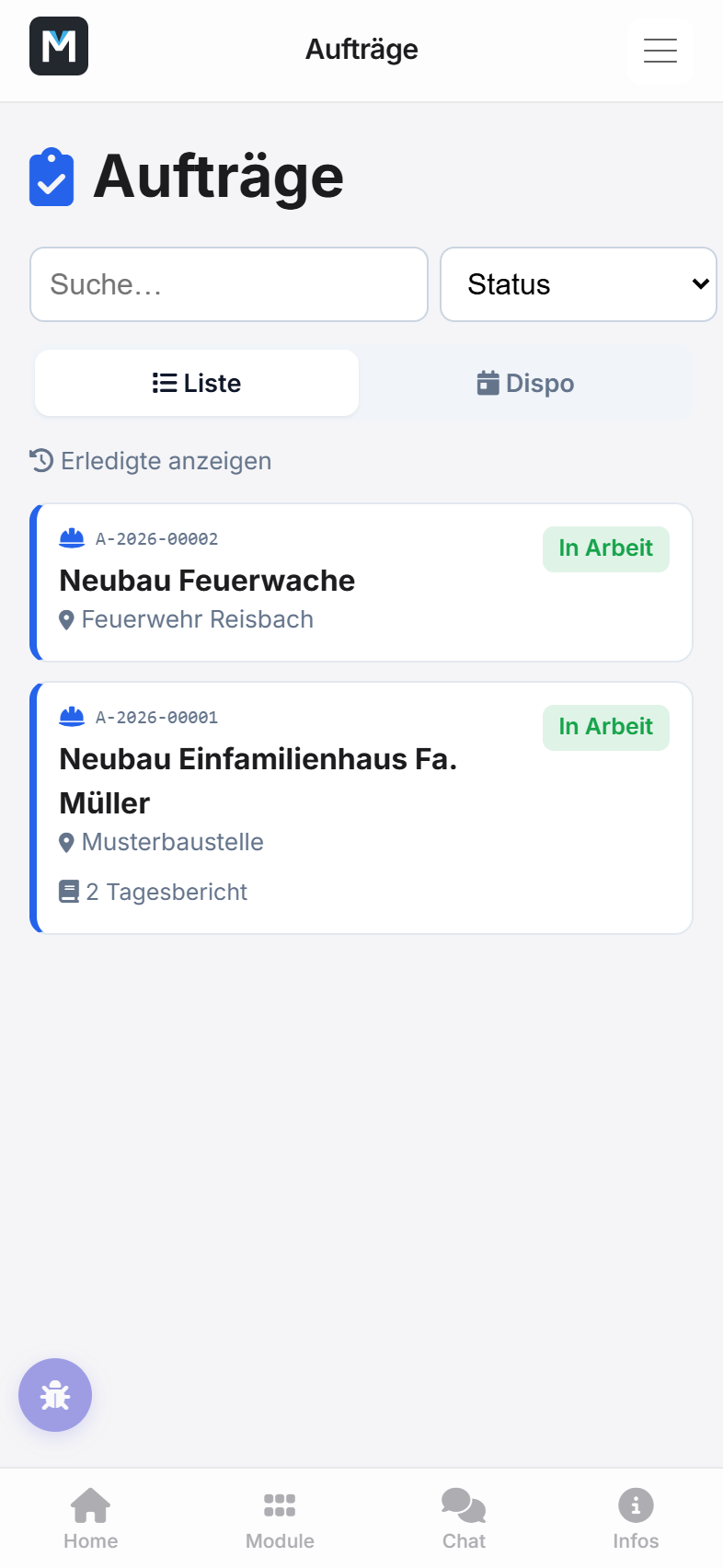 Auftrag im Detail mit Kundendatenblatt