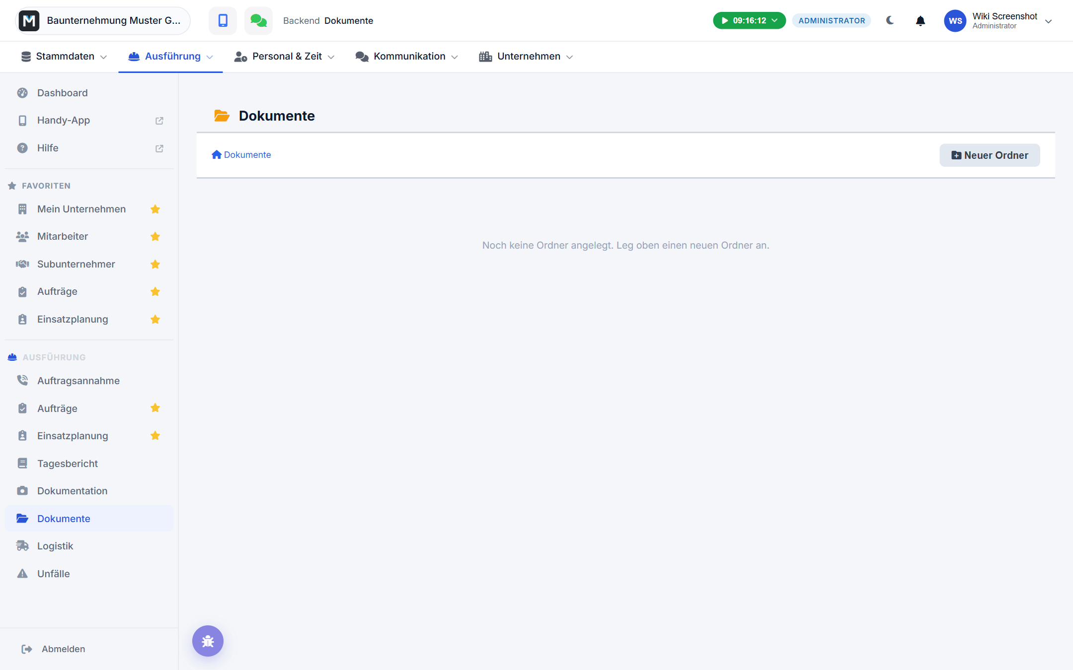 Ordnerübersicht im Backend