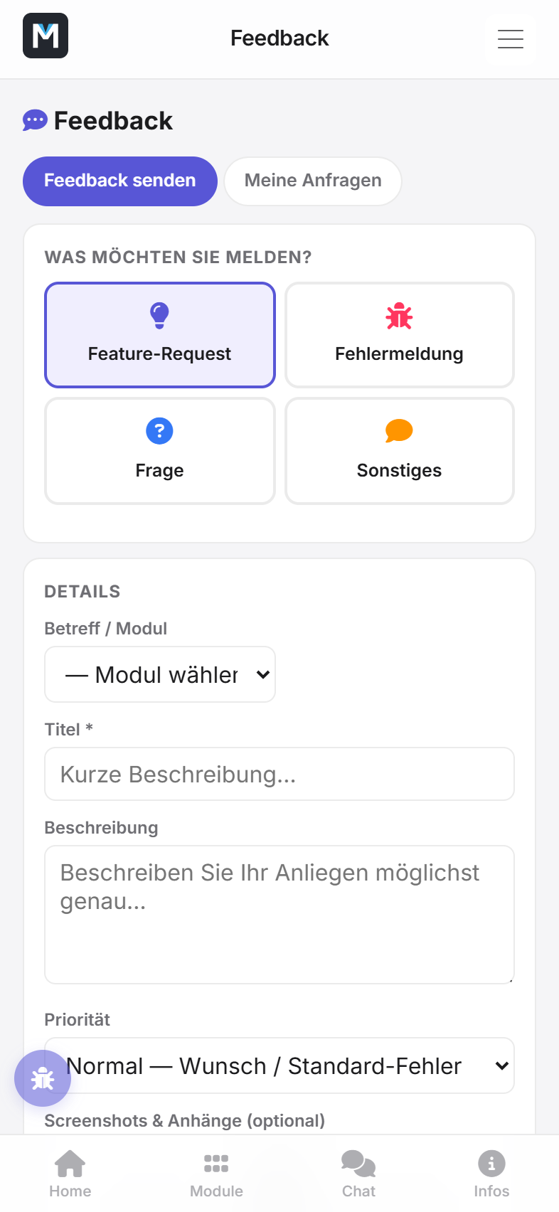 Eine Meldung schreiben