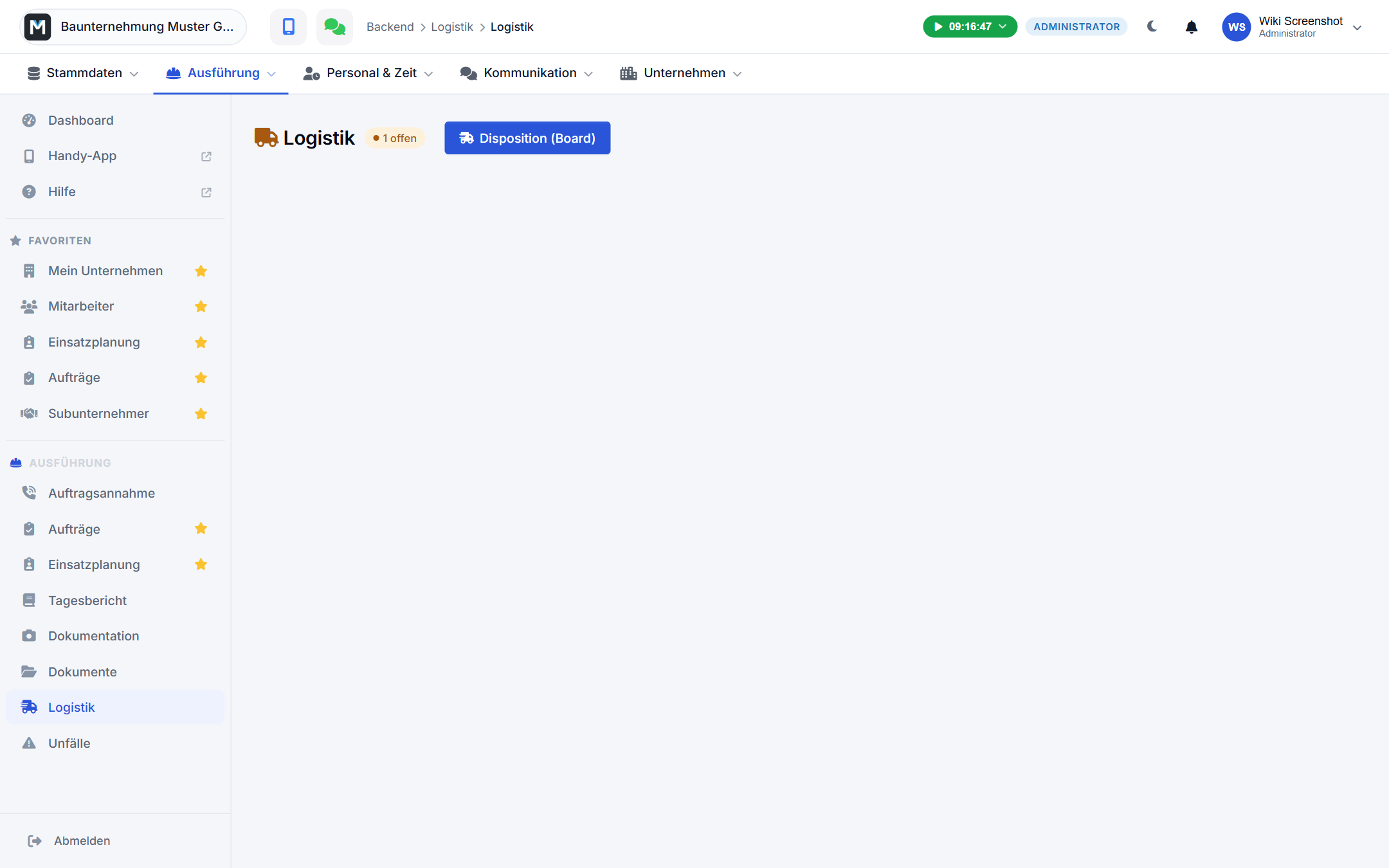 Logistik-Übersicht im Backend