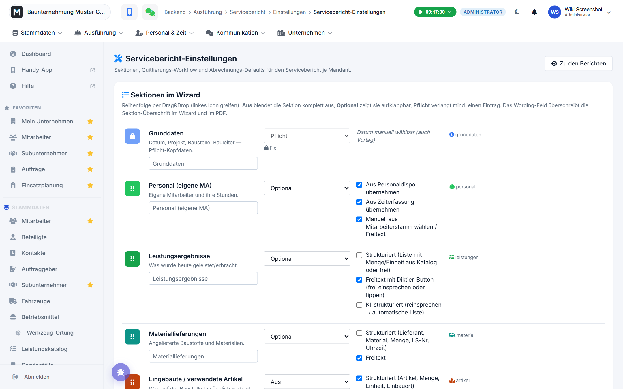 Servicebericht-Einstellungen