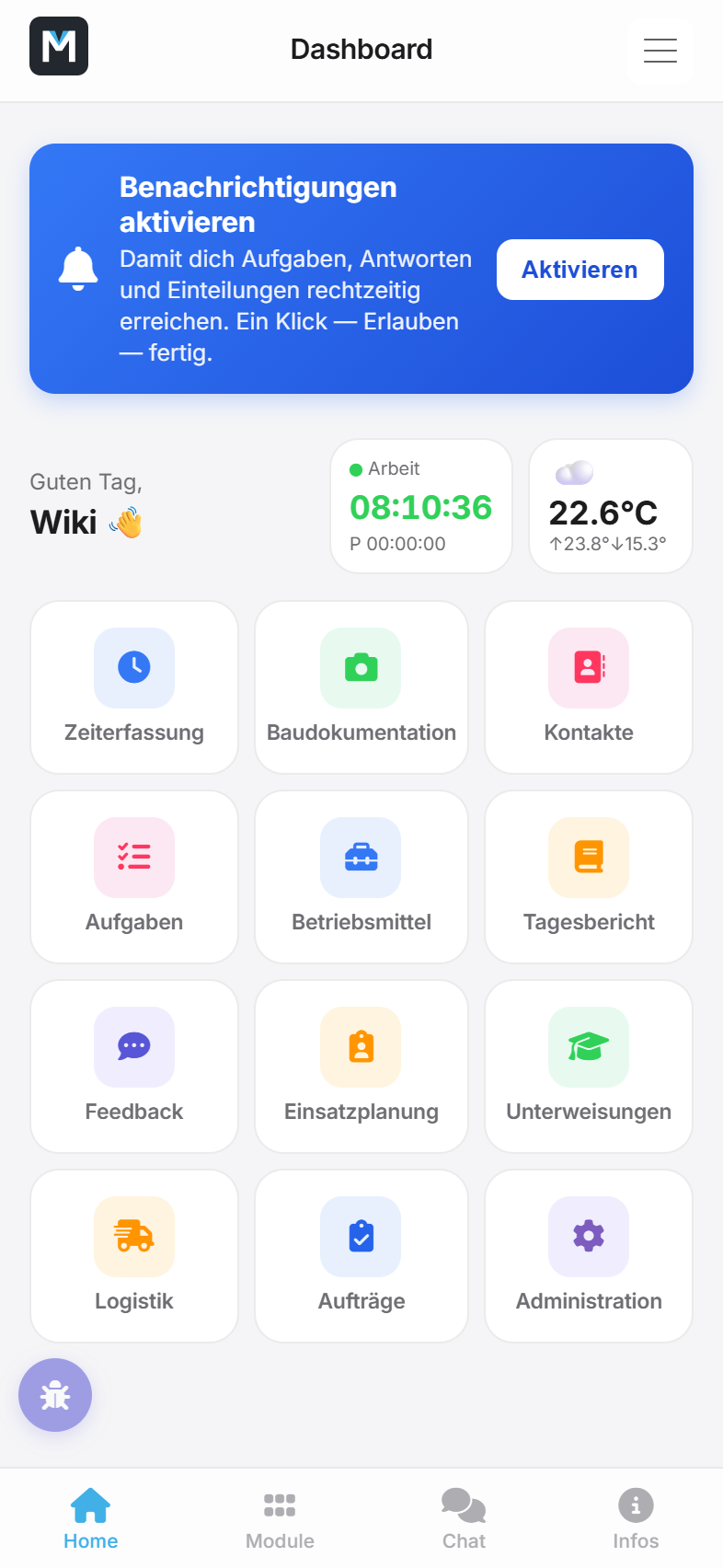 Die Startseite der App